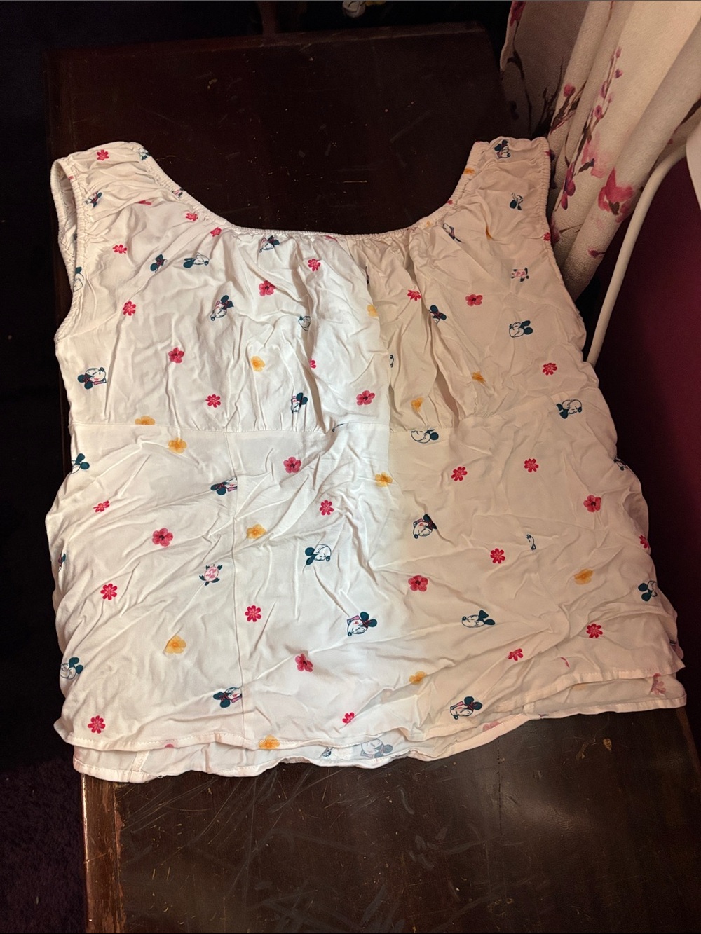 Disney White Sleeveless Floral Camisole with Multicolor Accents